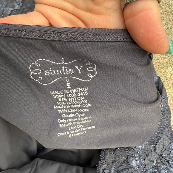 Y2K Studio Y lace trim cami camisole tank navy blue stretch SMALL coquette - Picture 3 of 7